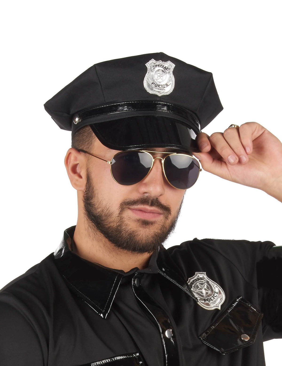 Gorra de policía para adulto negra con escudo plateado