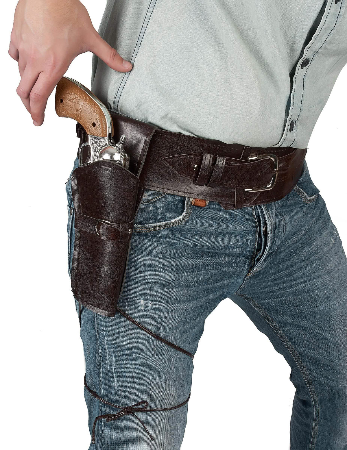 cinturón con funda vaquera para adulto marrón