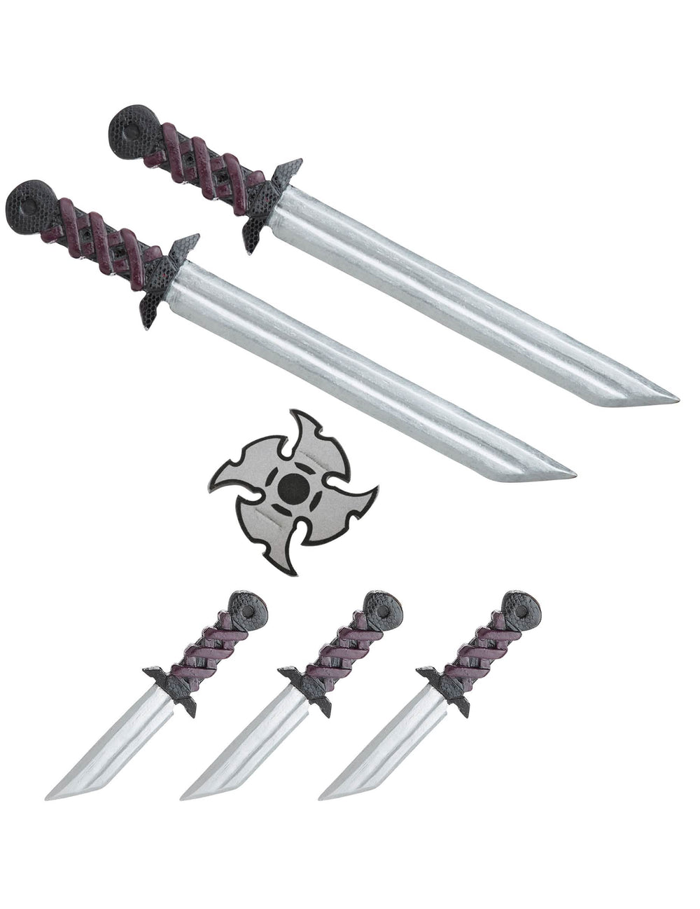 cinturón de armas ninja para niño en plástico plateado negro y bordeaux