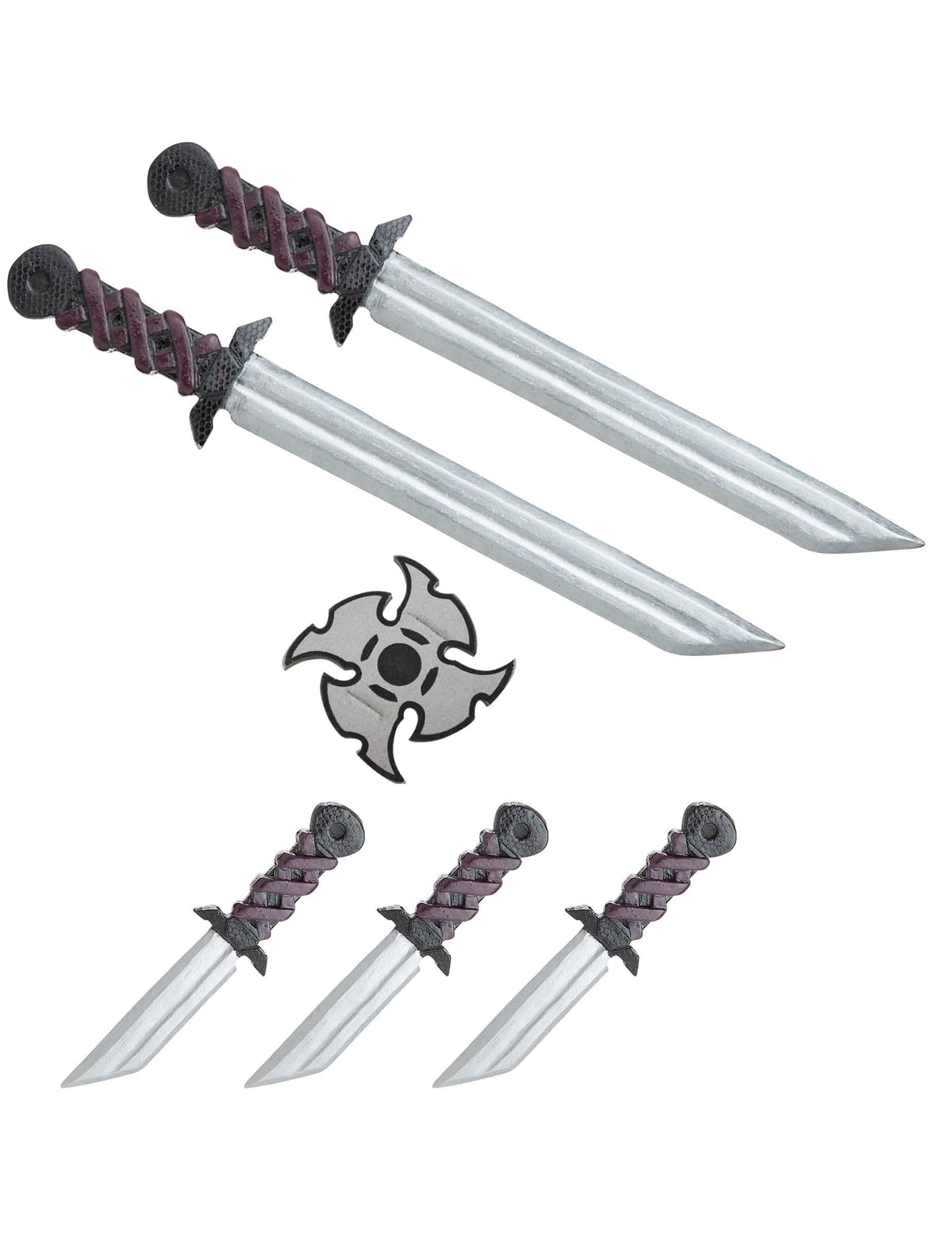 cinturón de armas ninja para niño en plástico plateado negro y bordeaux