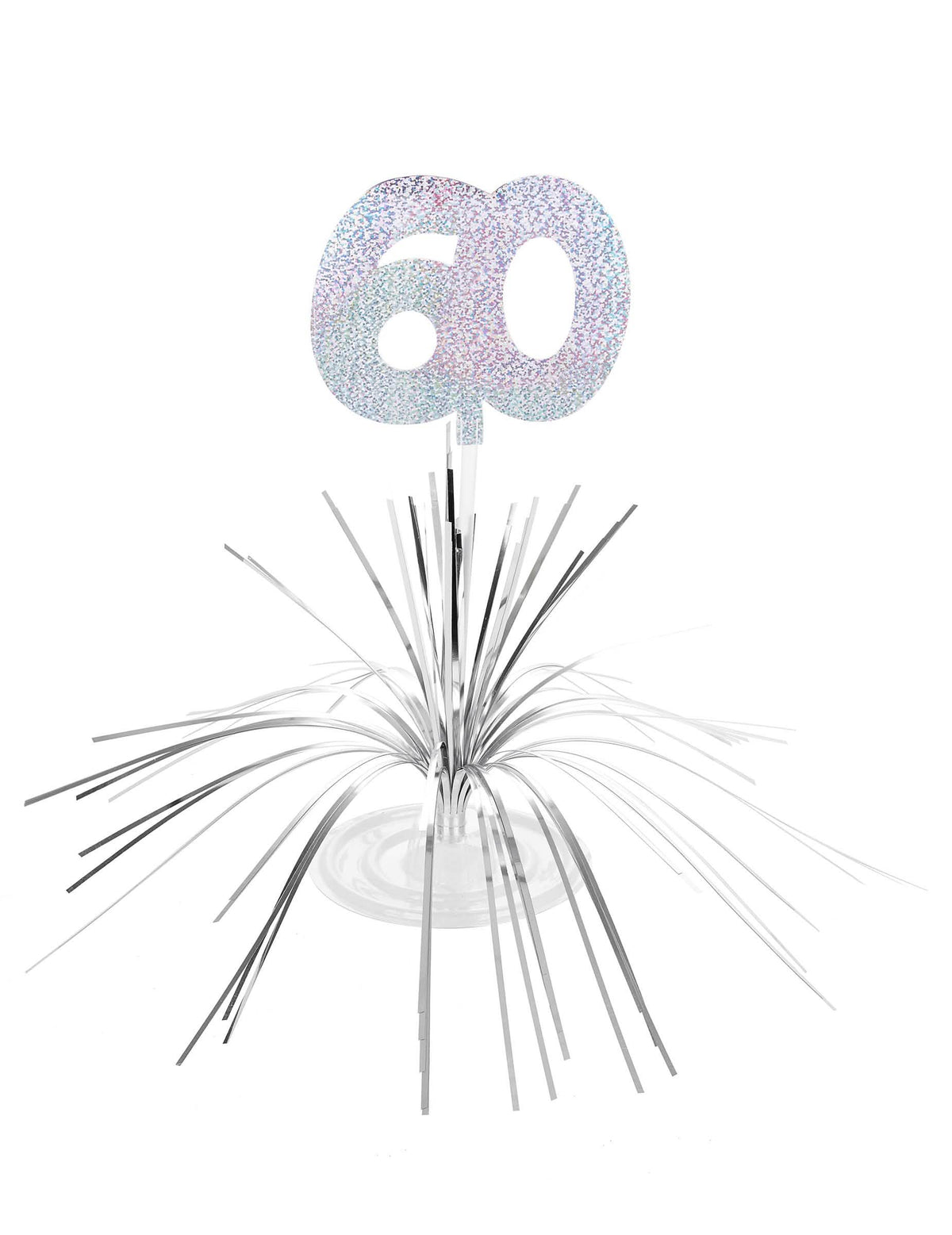 Centro de mesa 60 años para cumpleaños plateado holográfico