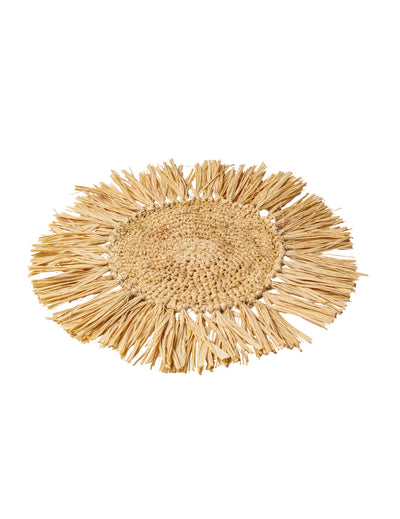 Centro de mesa Bali de rafia redondo 36 cm con flecos