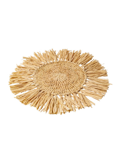 Centro de mesa Bali de rafia redondo 36 cm con flecos