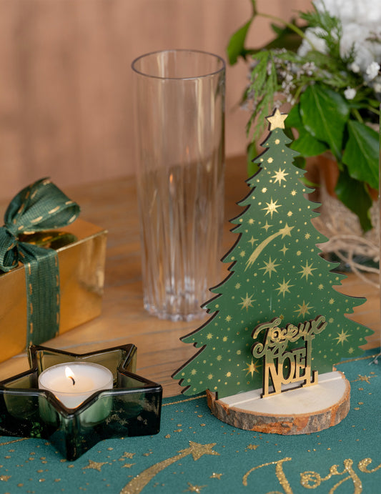 Centro de mesa Estrella Fugaz de madera verde abeto 12 x 8 x 16 cm
