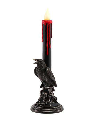 Candelabro decorativo de resina con LED y cuervo negro 13,5 x 13,5 x 45,5 cm