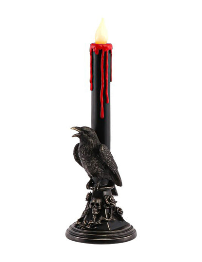 Candelabro decorativo de resina con LED y cuervo negro 13,5 x 13,5 x 45,5 cm