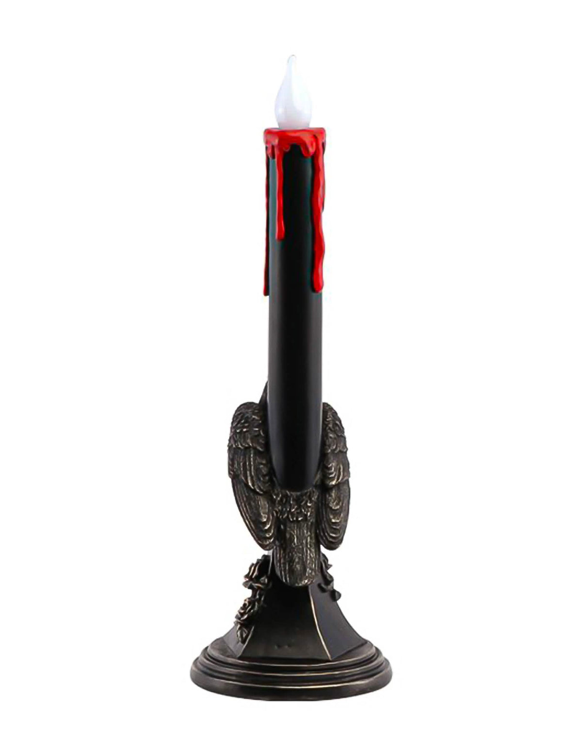 Candelabro decorativo de resina con LED y cuervo negro 13,5 x 13,5 x 45,5 cm
