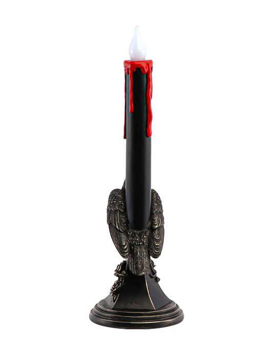 Candelabro decorativo de resina con LED y cuervo negro 13,5 x 13,5 x 45,5 cm