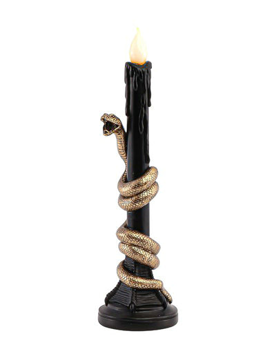 Candelabro decorativo de resina negro con serpiente dorada y LED 11 x 11 x 41 cm