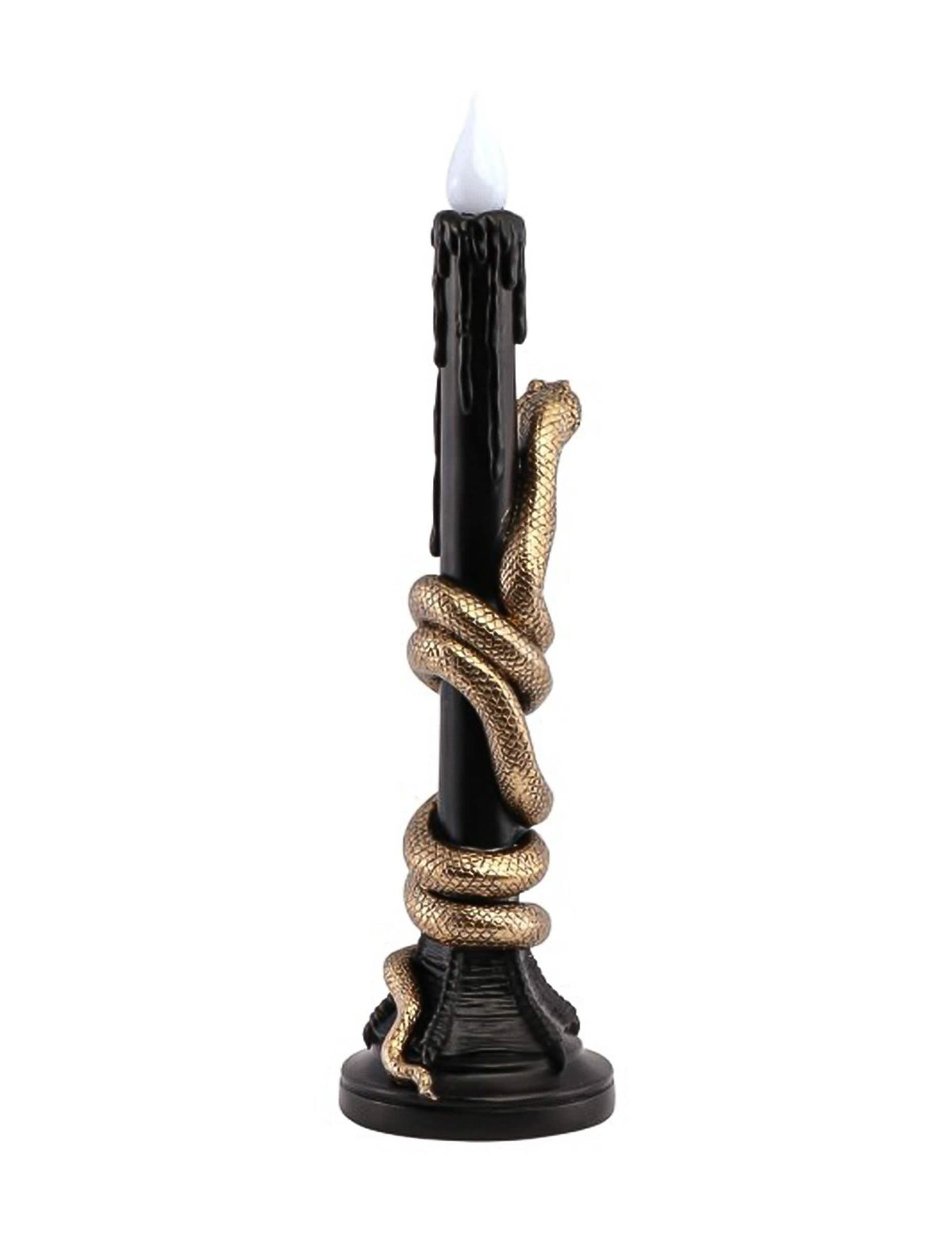 Candelabro decorativo de resina negro con serpiente dorada y LED 11 x 11 x 41 cm