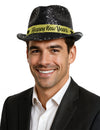 Chapeau à sequins Happy New Year pour adulte noir avec ruban doré