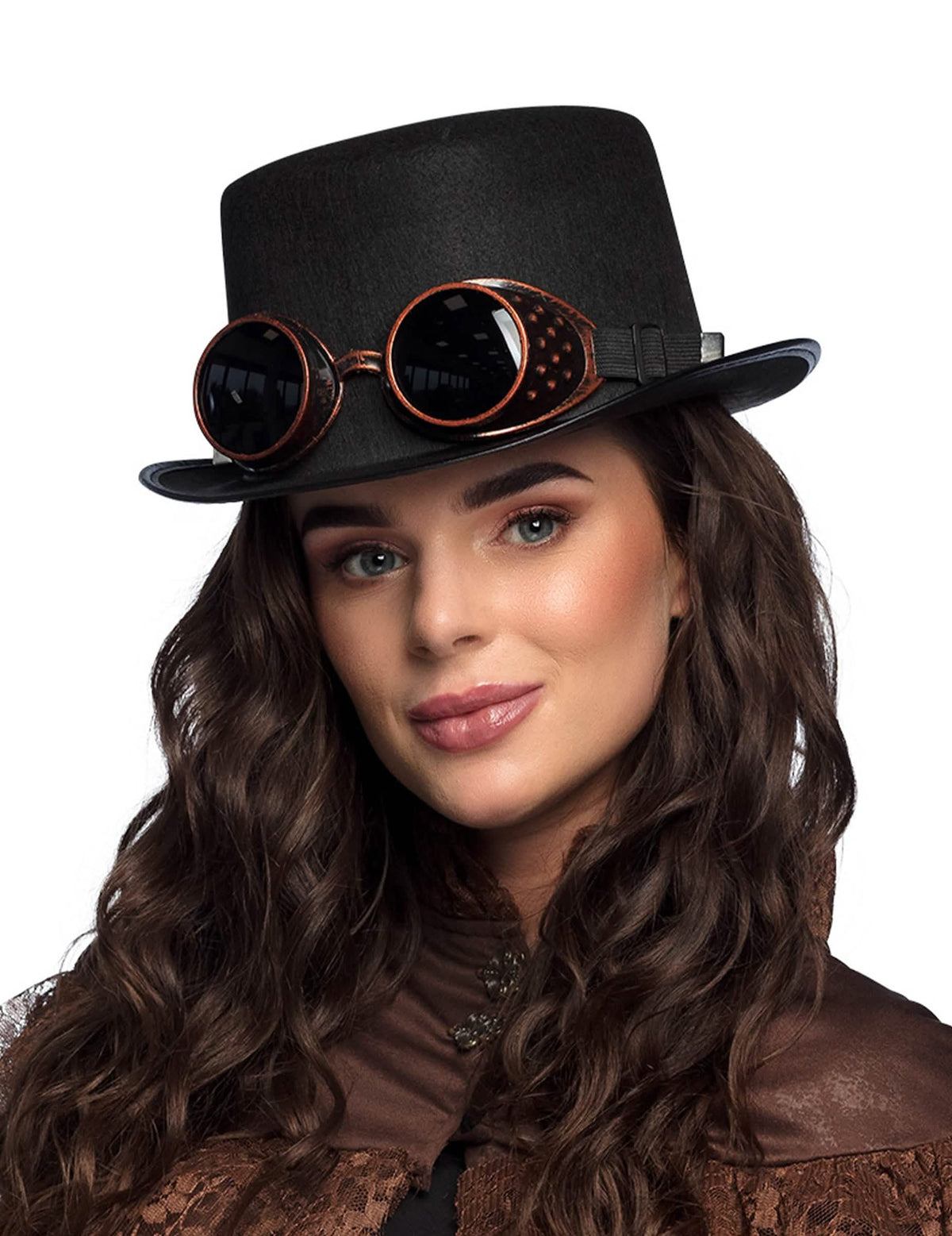 Sombrero con gafas steampunk para adulto negro y cobrizo