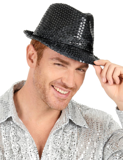 Sombrero lentejuelas negro adulto