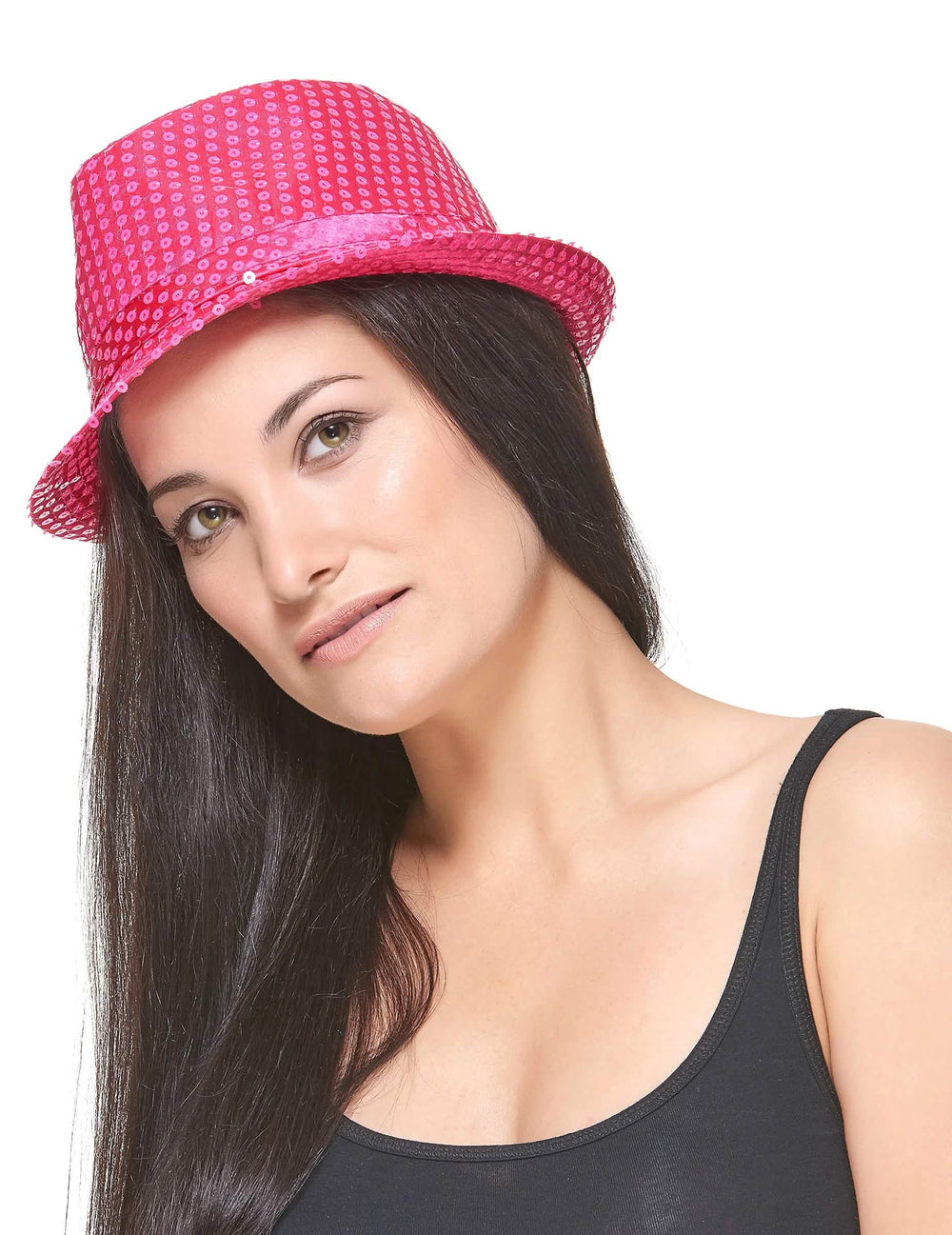 Sombrero borsalino con lentejuelas para adulto rosa fosforito