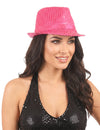 Sombrero borsalino lentejuelas rosa fluorescente adulto