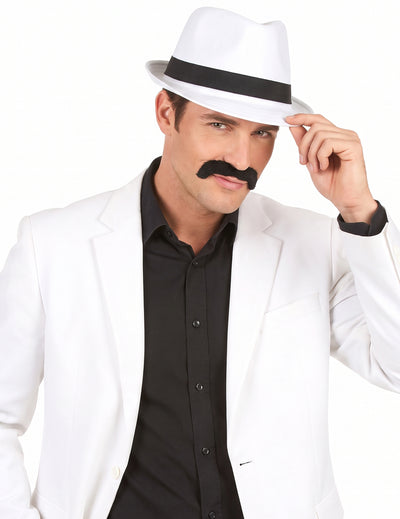 Sombrero borsalino blanco banda negra adulto