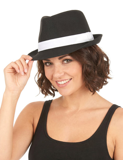 Sombrero borsalino negro banda blanca adulto