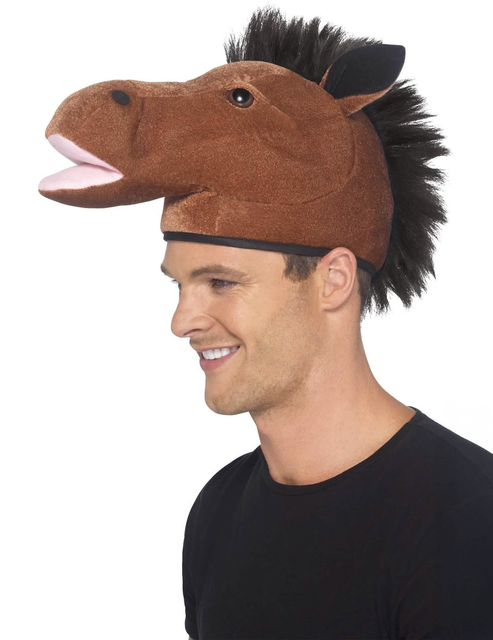 Chapeau cheval pour adulte marron avec crinière noire