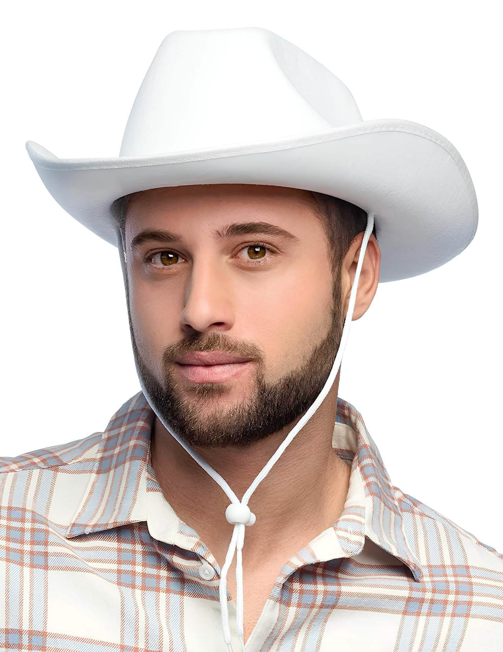 Sombrero de cowboy para adulto blanco con cordón