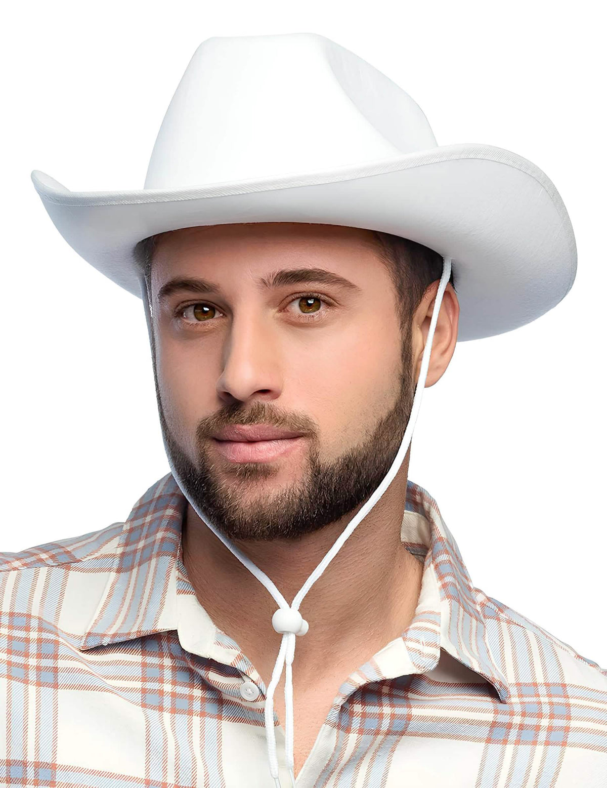 Sombrero de cowboy para adulto blanco con cordón