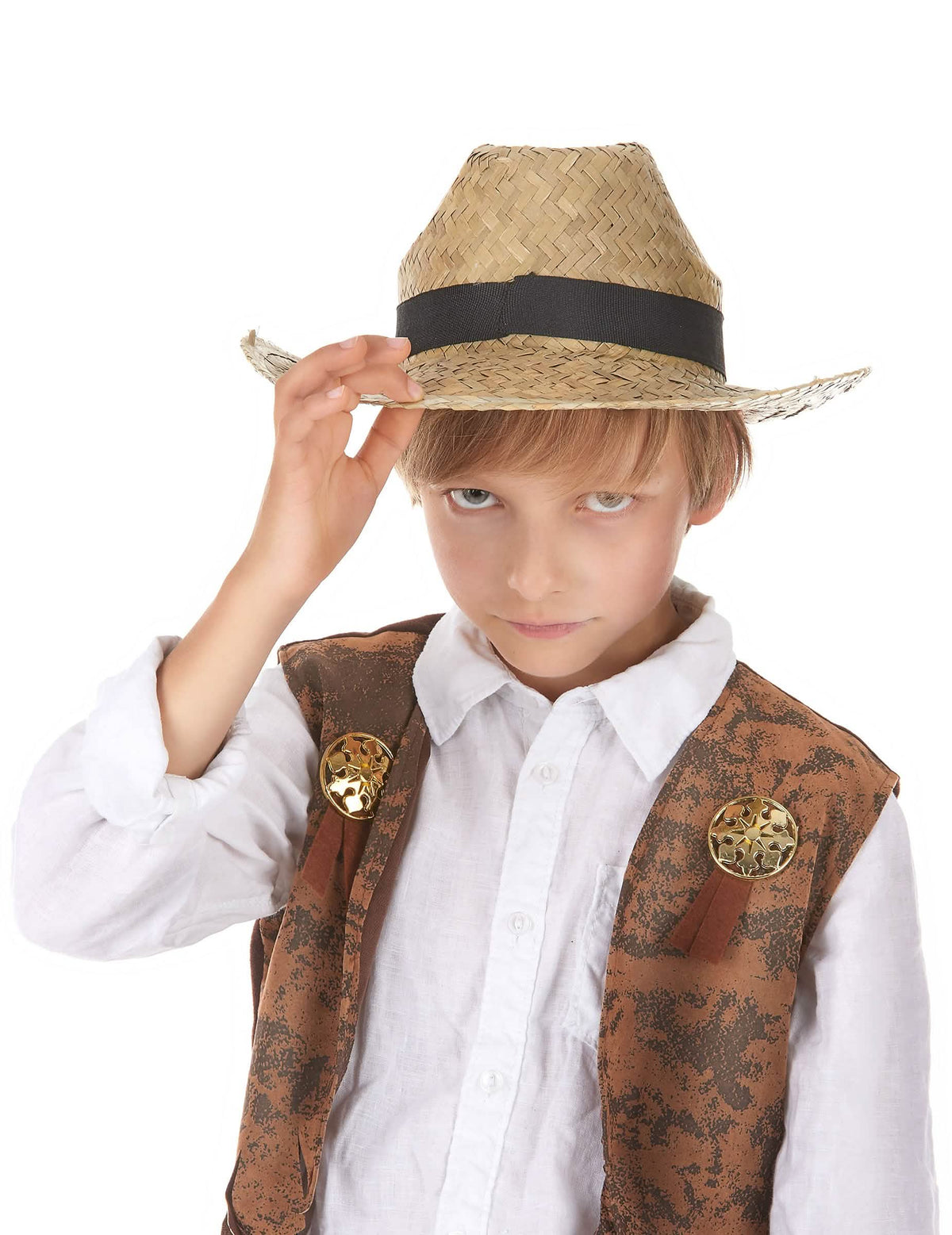 Sombrero de vaquero de paja para niño con cinta negro
