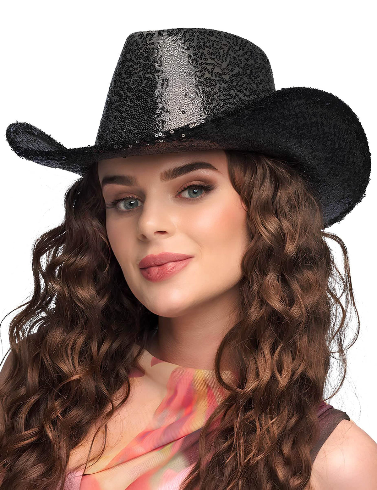 Chapeau de cowboy pour adulte noir avec paillettes