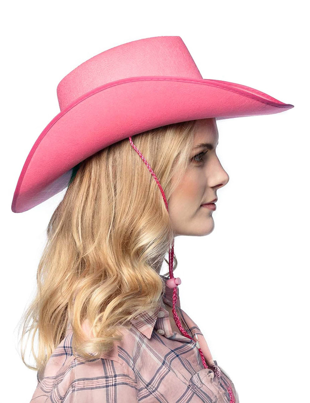 Vista de perfil del sombrero de vaquero puesto