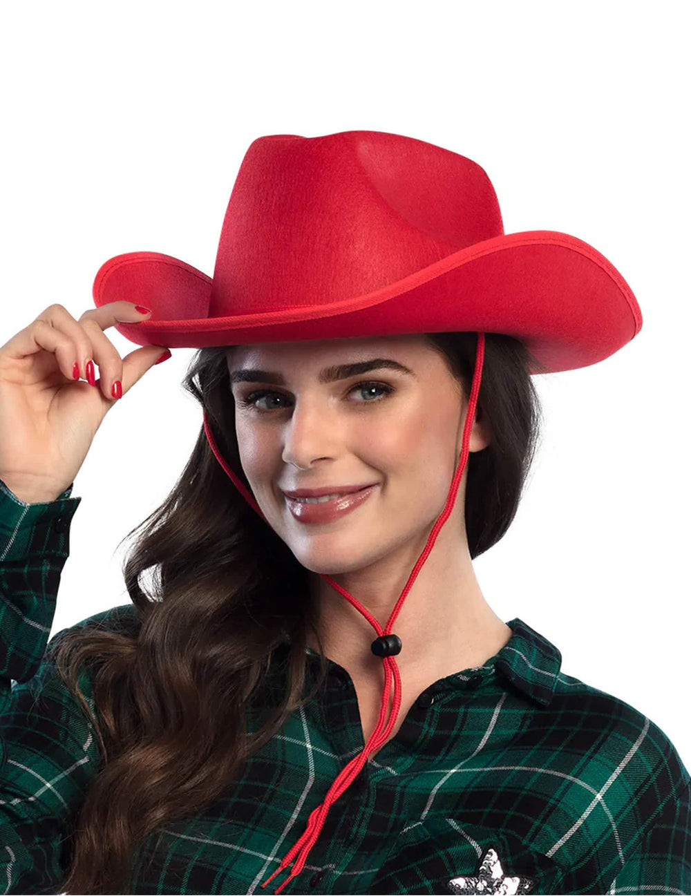 Sombrero de vaquero para adulto rojo con cordón de ajuste