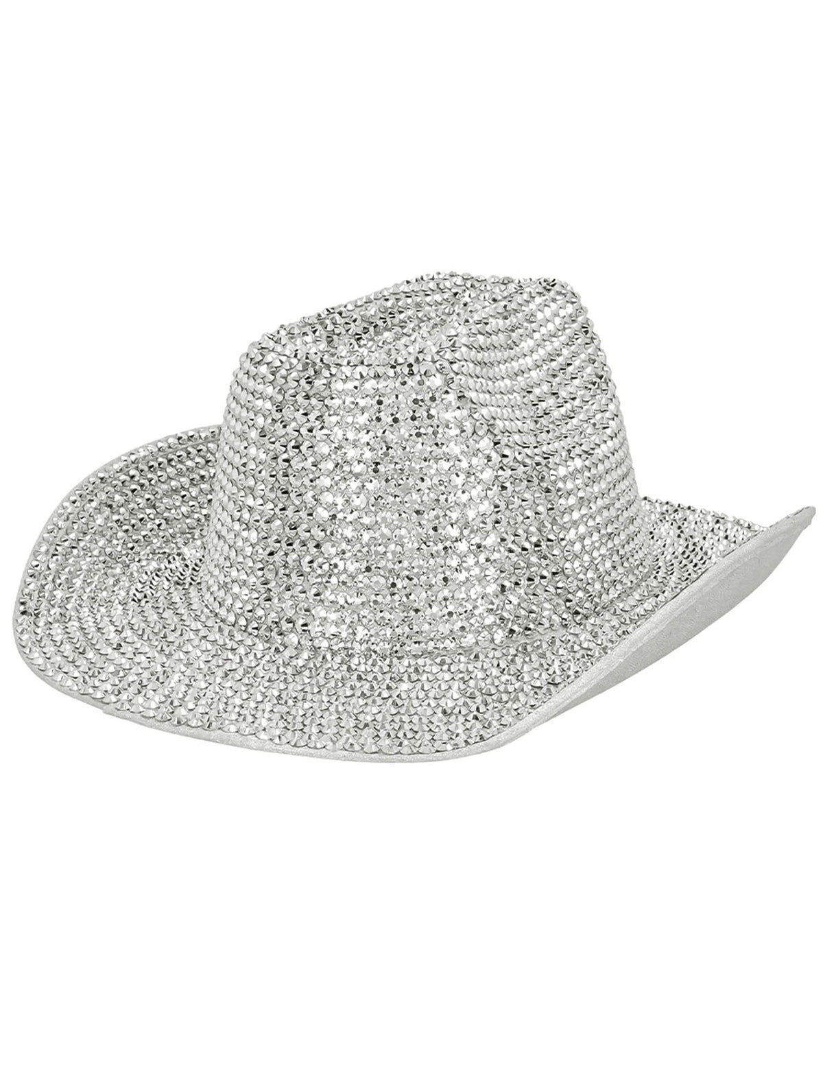 Vue de trois-quarts du chapeau de cowboy pour adulte strass argenté
