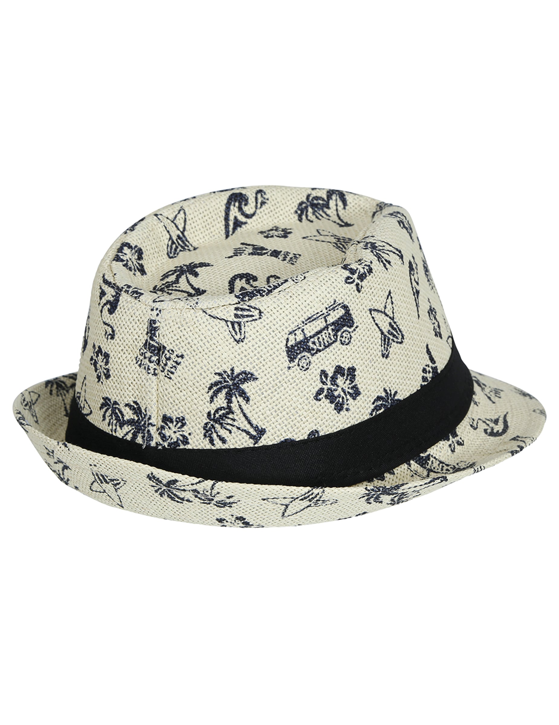 Vue de trois-quart du chapeau d'été motif surf pour enfant
