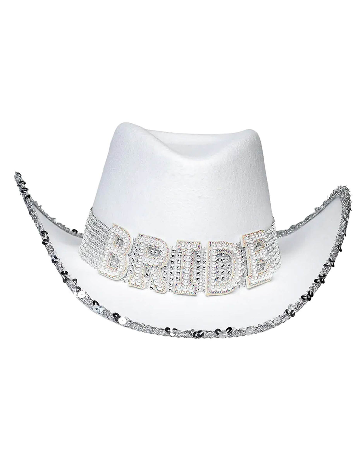 Vue de face du chapeau de cowboy Bride à strass
