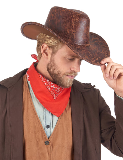 Sombrero cowboy marrón imitación cuero adulto