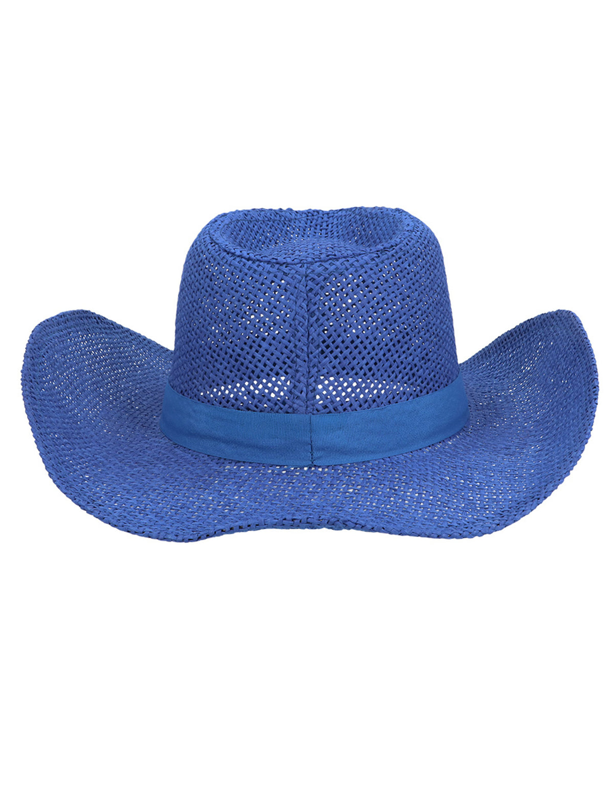 Vue de dos du chapeau de cowboy tressé pour adulte bleu