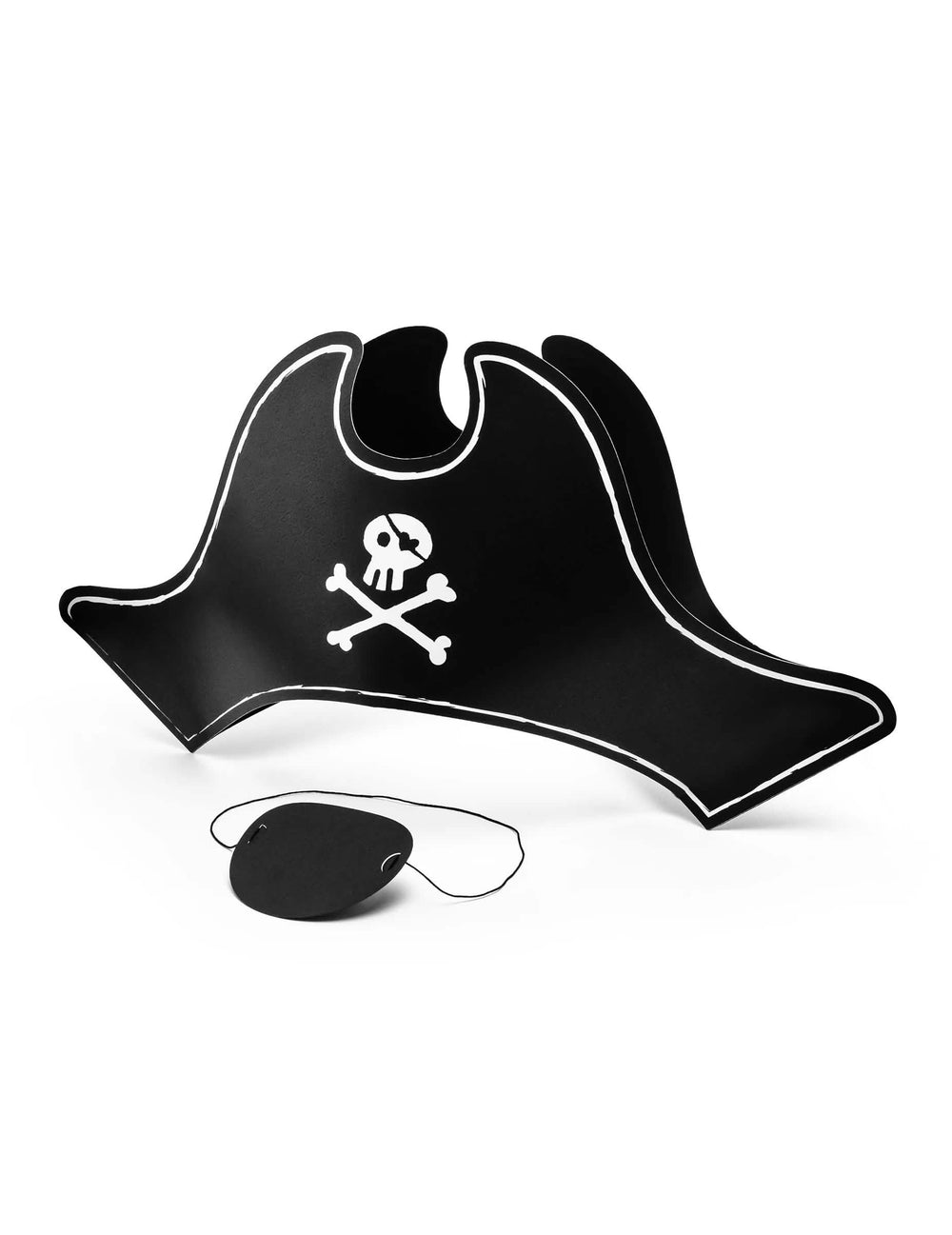 Vista general del sombrero de pirata y parche para niño