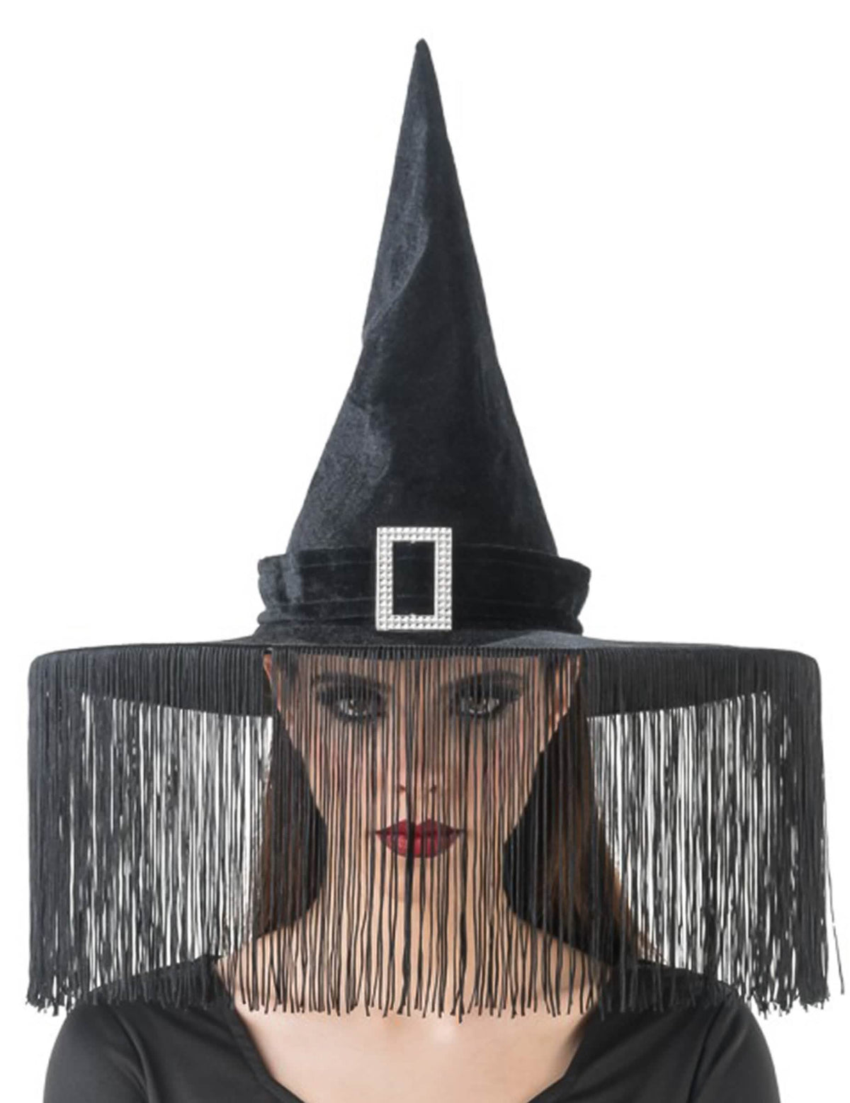 Sombrero de bruja negro con flecos adulto