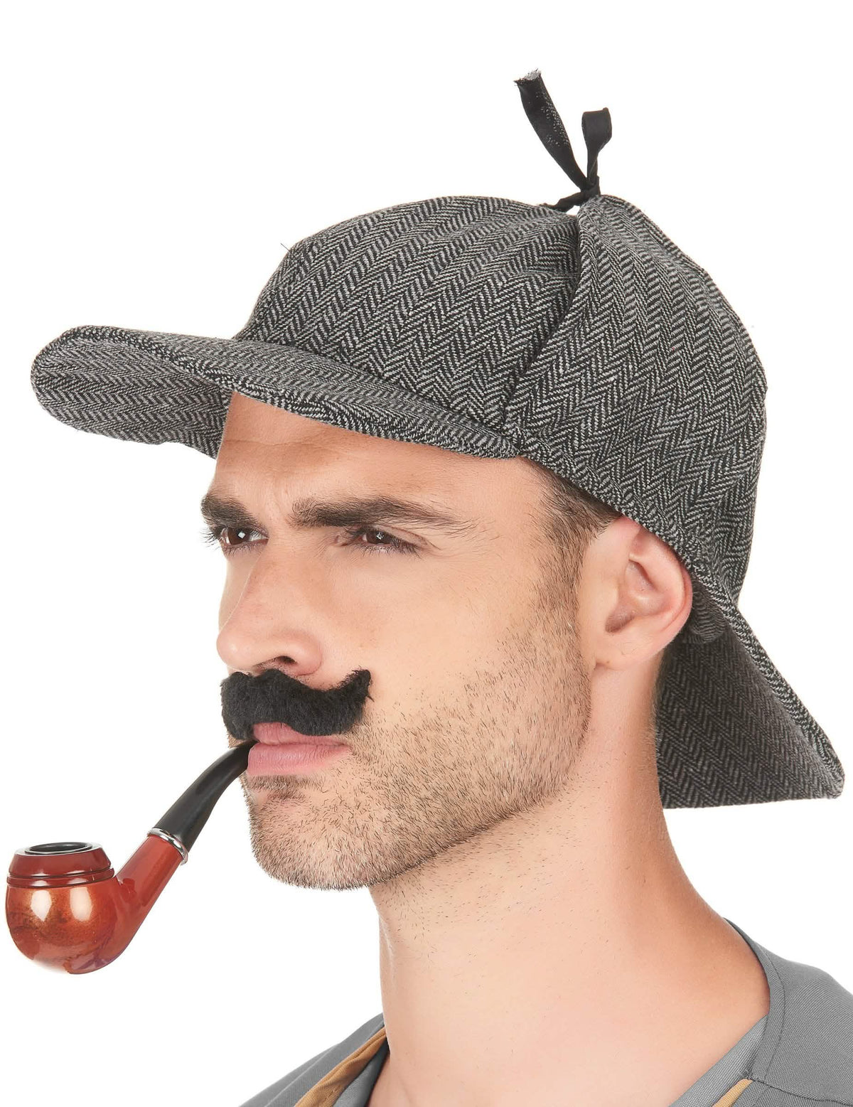 Chapeau détective anglais pour adulte gris à motif chevrons