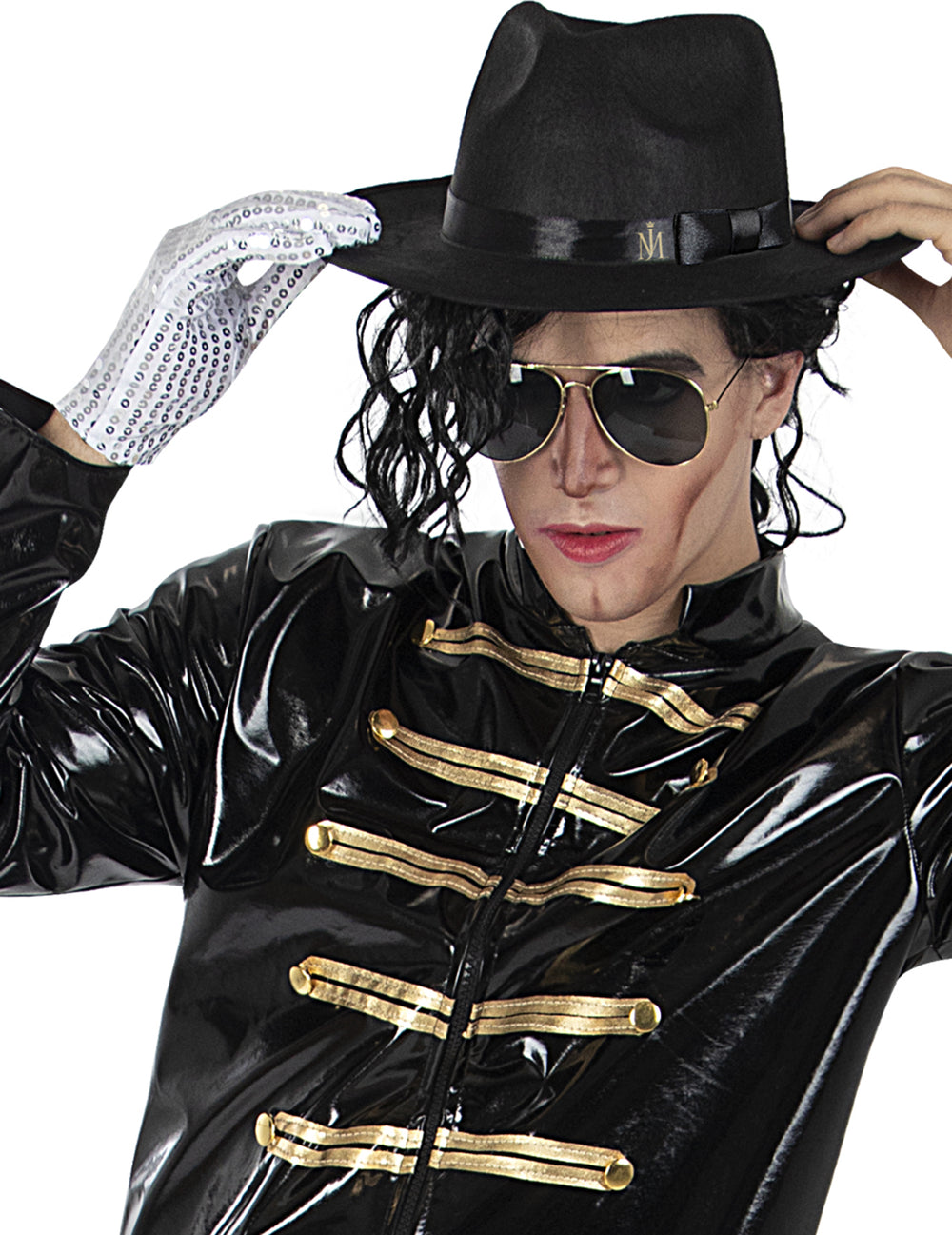 Chapeau et gant Michael Jackson pour adulte noir et blanc à sequins