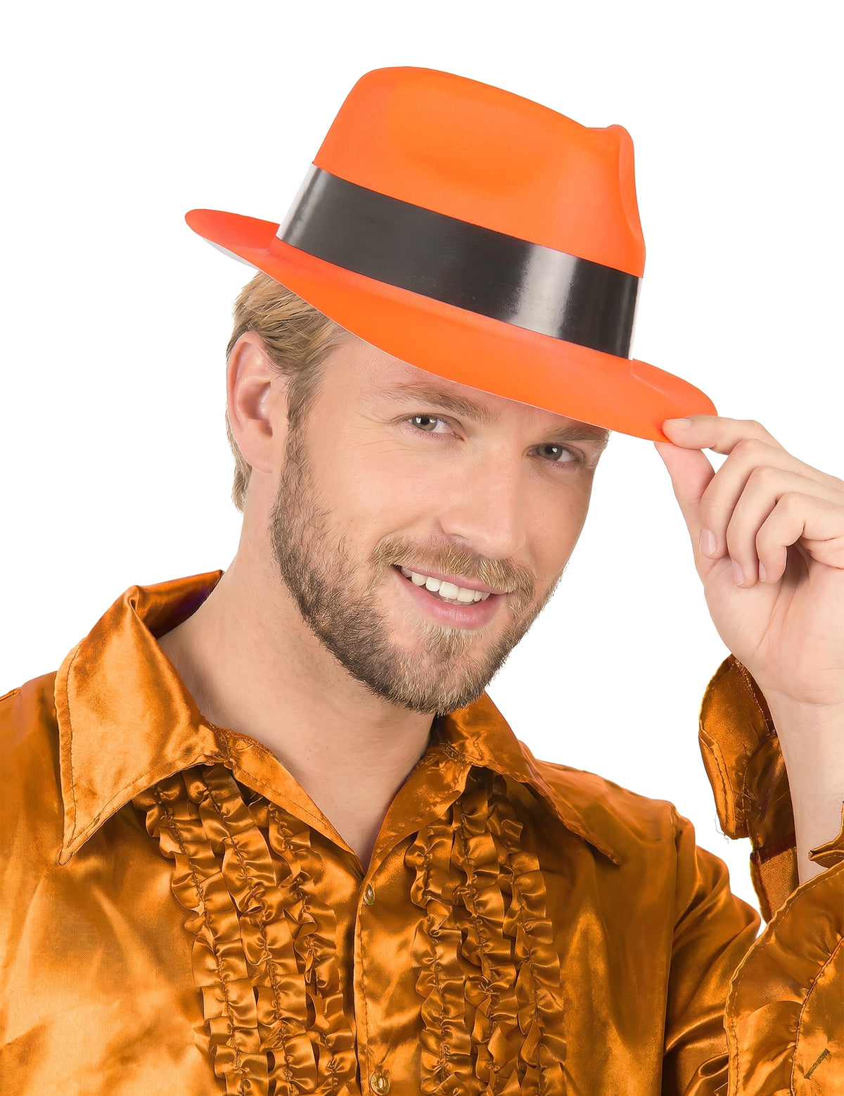 Sombrero gánster naranja fluorescente adulto
