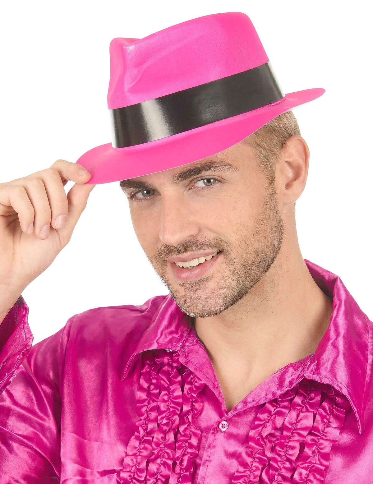 Sombrero gánster rosa fluorescente adulto