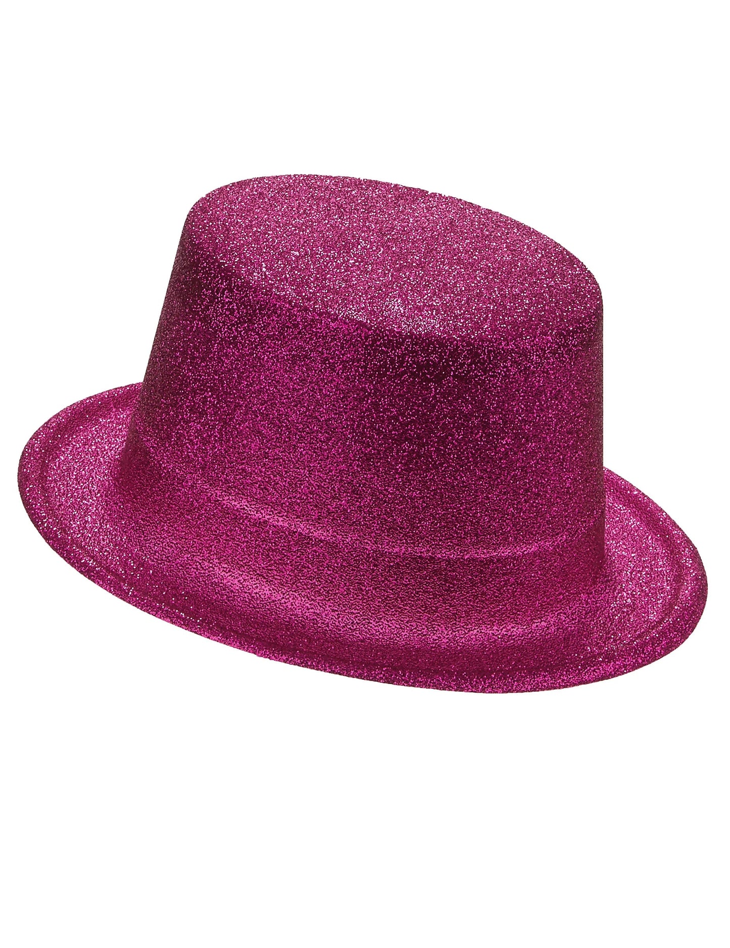 Sombrero de copa de plástico con brillantina rosa adulto