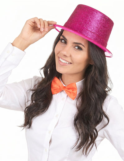 Sombrero de copa de plástico con brillantina rosa adulto