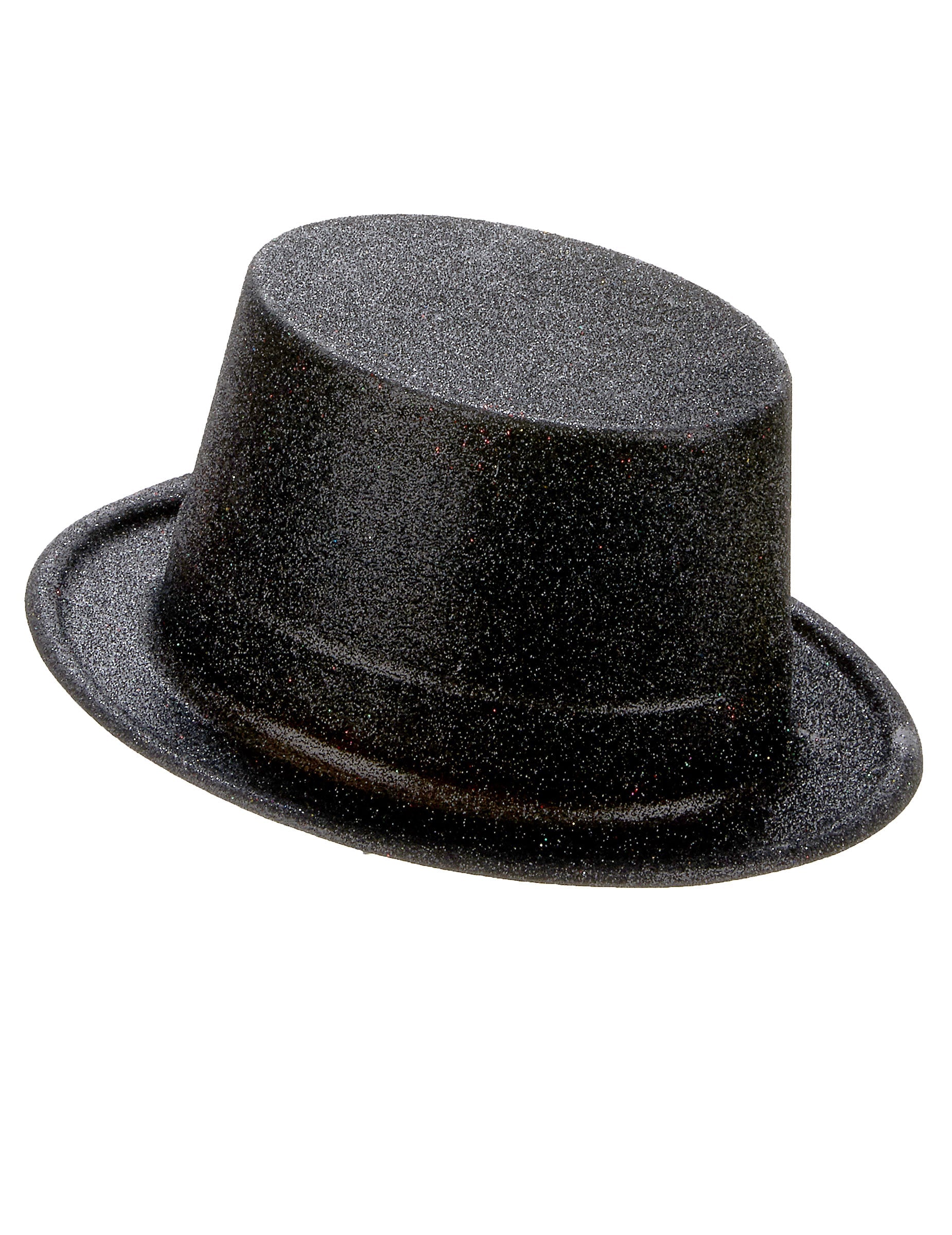 Vue de profil du chapeau haut de forme pour adulte noir en plastique pailleté