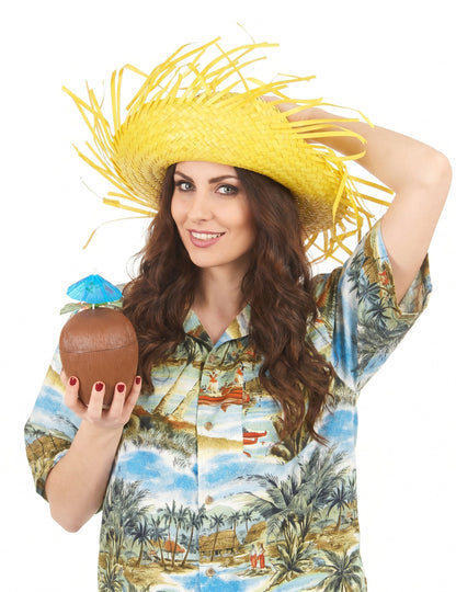 Sombrero Hawái amarillo adulto