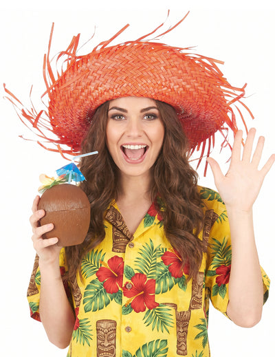 Sombrero Hawái naranja adulto