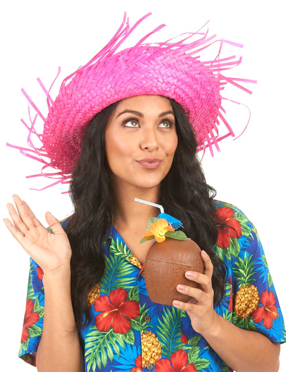 Sombrero Hawái rosa adulto