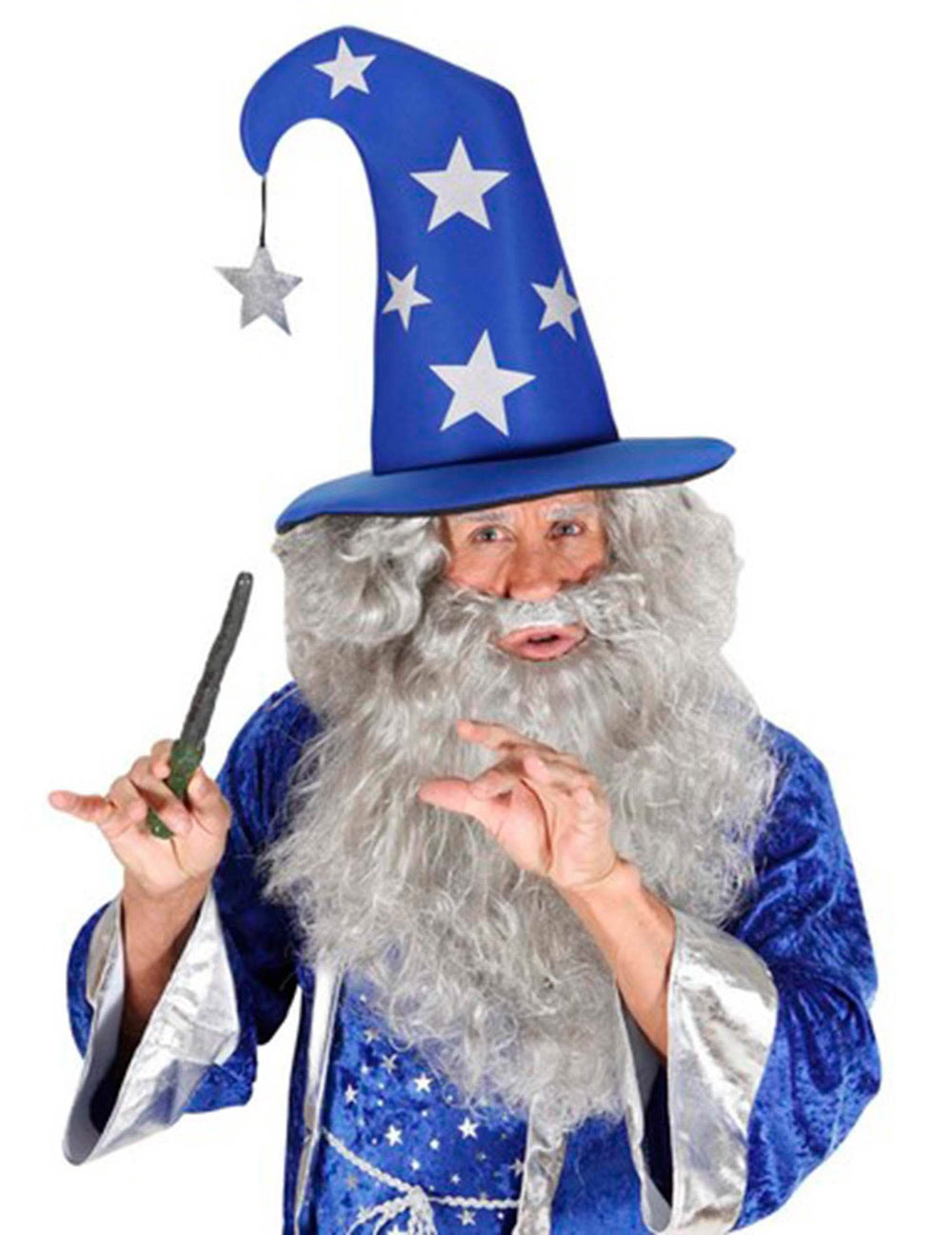Chapeau magicien pour adulte bleu avec étoiles argentées