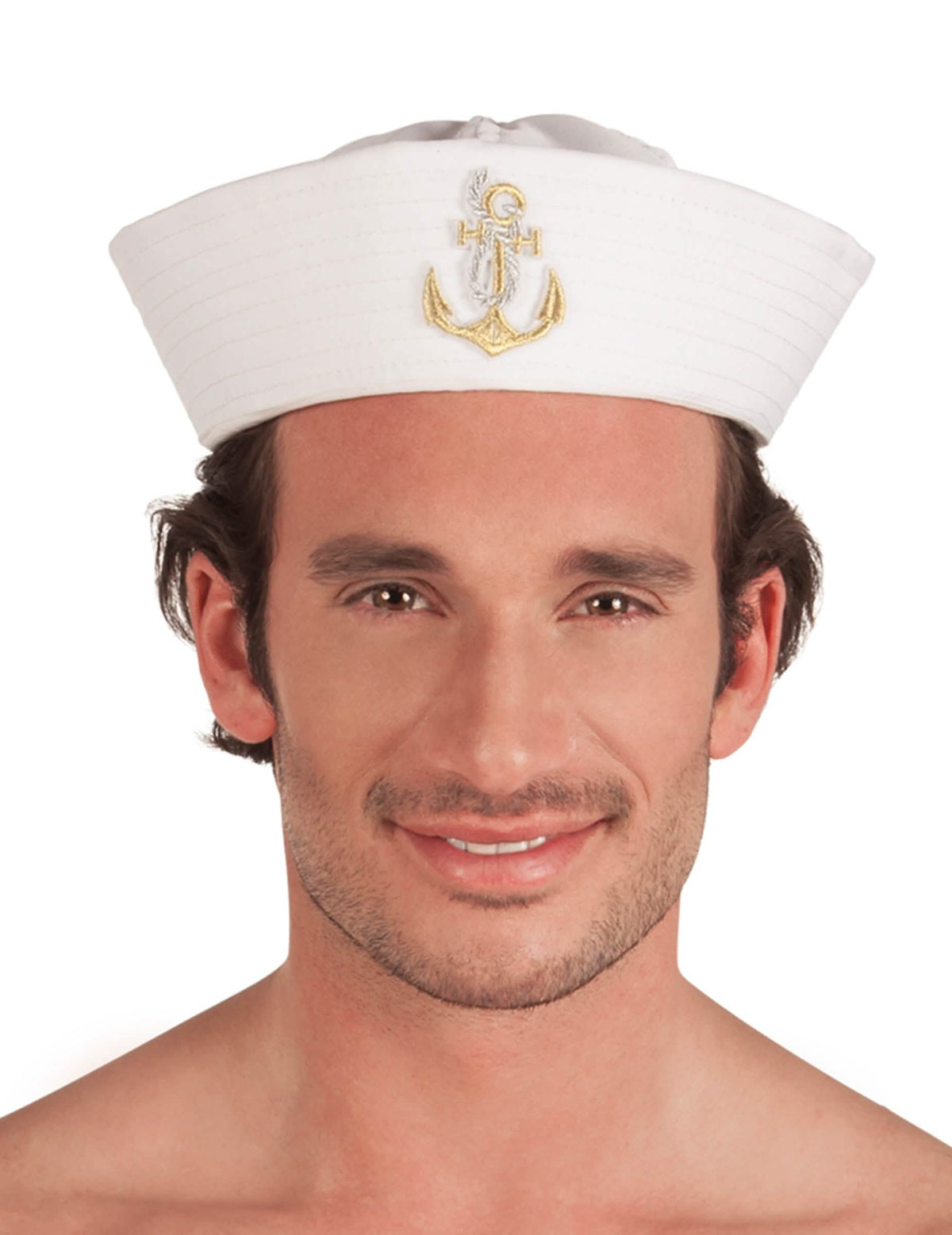 Sombrero de marin con ancla dorada para adulto blanco