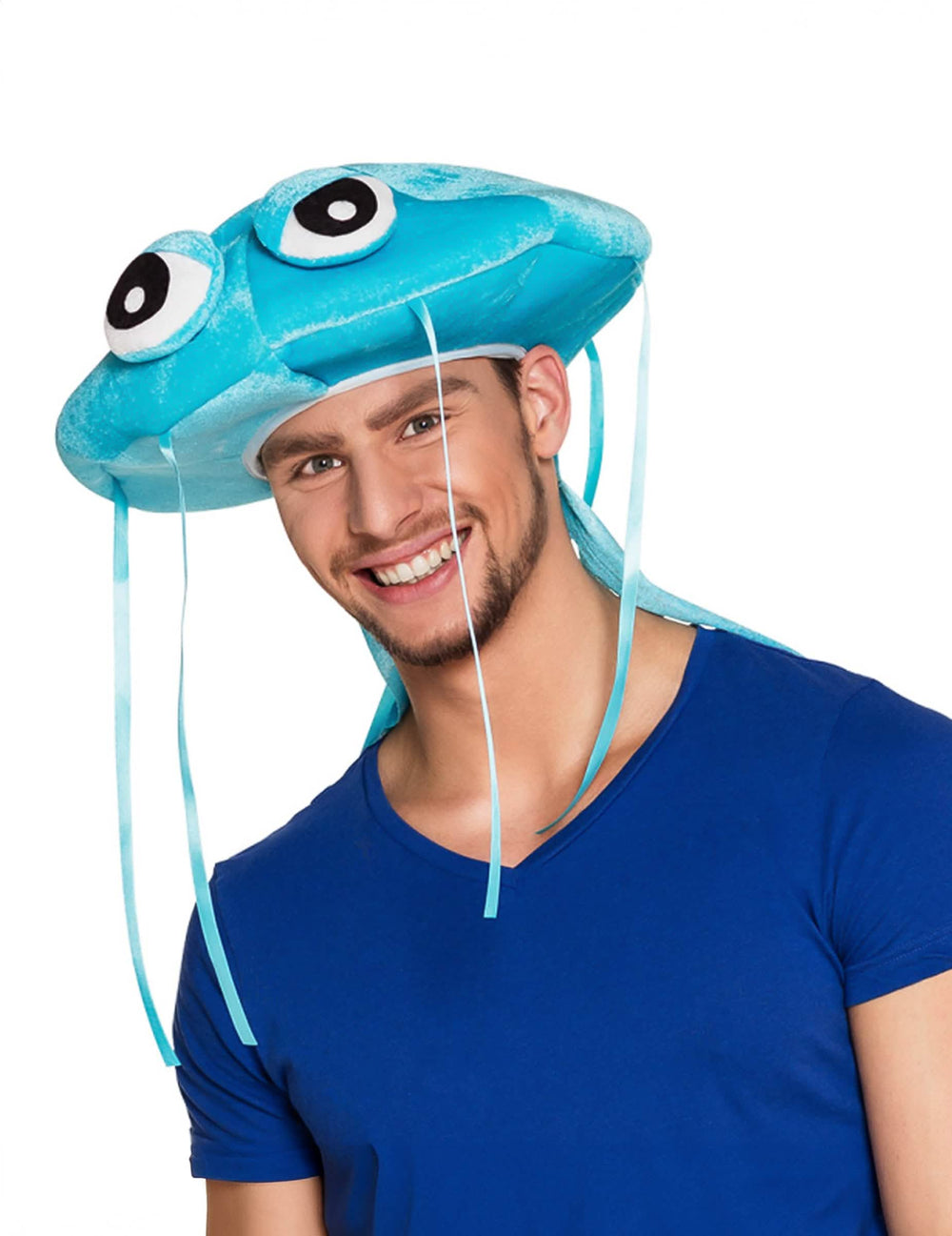 Sombrero medusa para adulto azul de peluche con cintas
