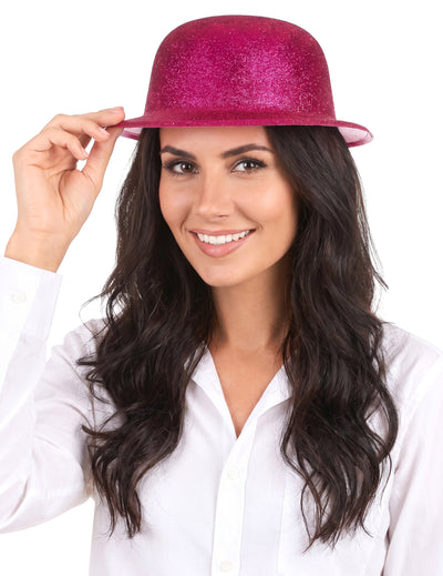 Sombrero bombín brillante rosa adulto