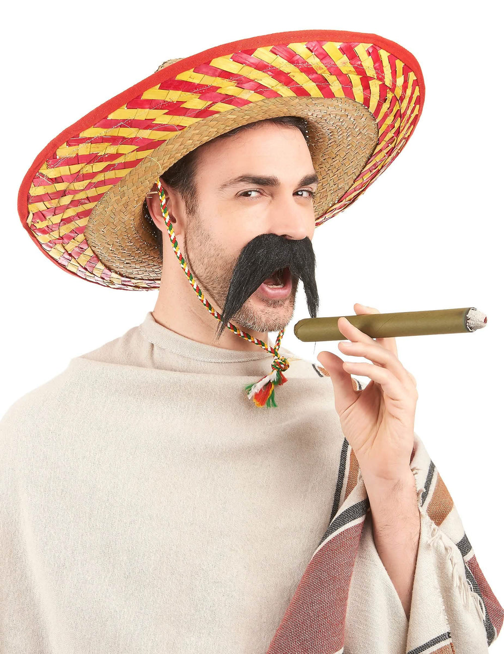 Sombrero mexicano para adulto amarillo y rojo de paja